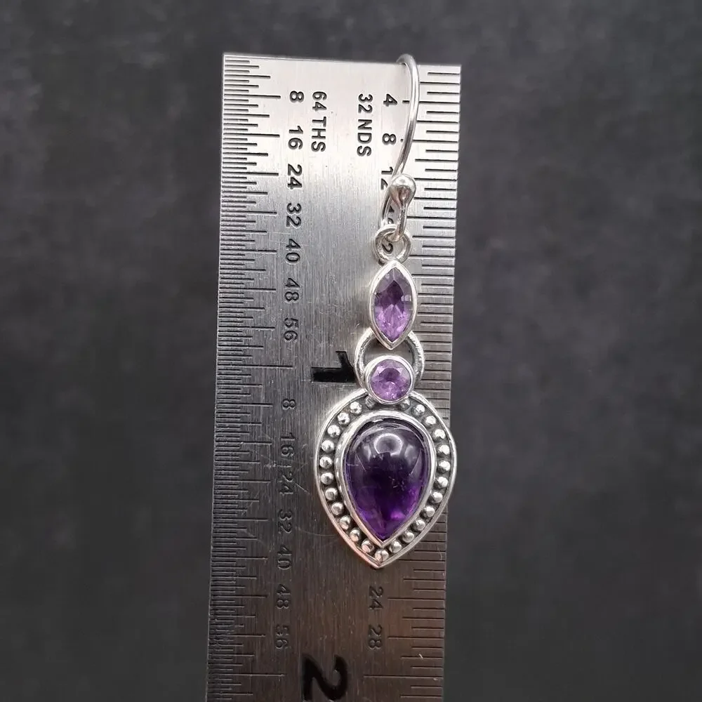 Sterling Silver Amethyst Dangle Earrings 925 Southwestern French Wire Purple